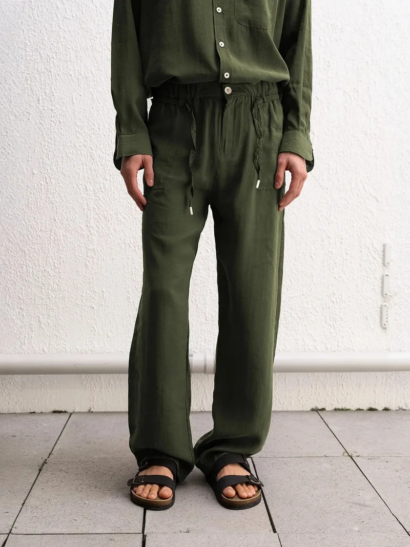 Giesto Khaki Green GIESTO Relaxed Fit Pleated Pants for Men | Best Price UAE